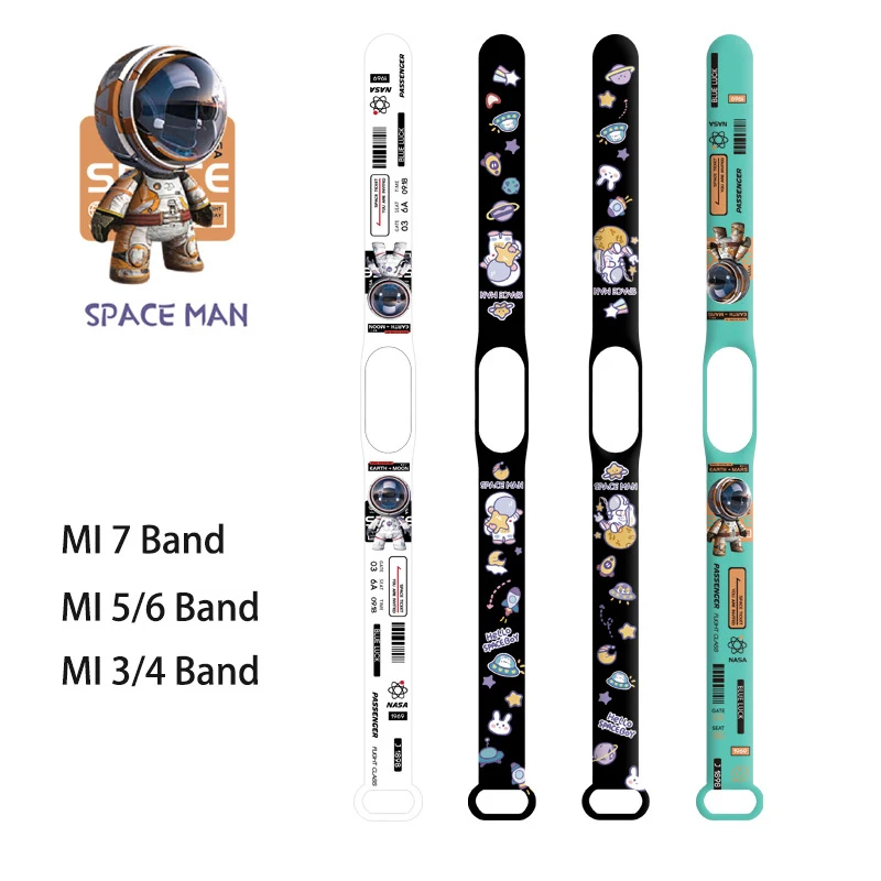 ﻿ Strap For Xiaomi Mi Band 9 8 Silicone Replacement Wristband Cartoon Astronaut Bracelet for mi band 7 strap miband 6 5 4 3 NFC