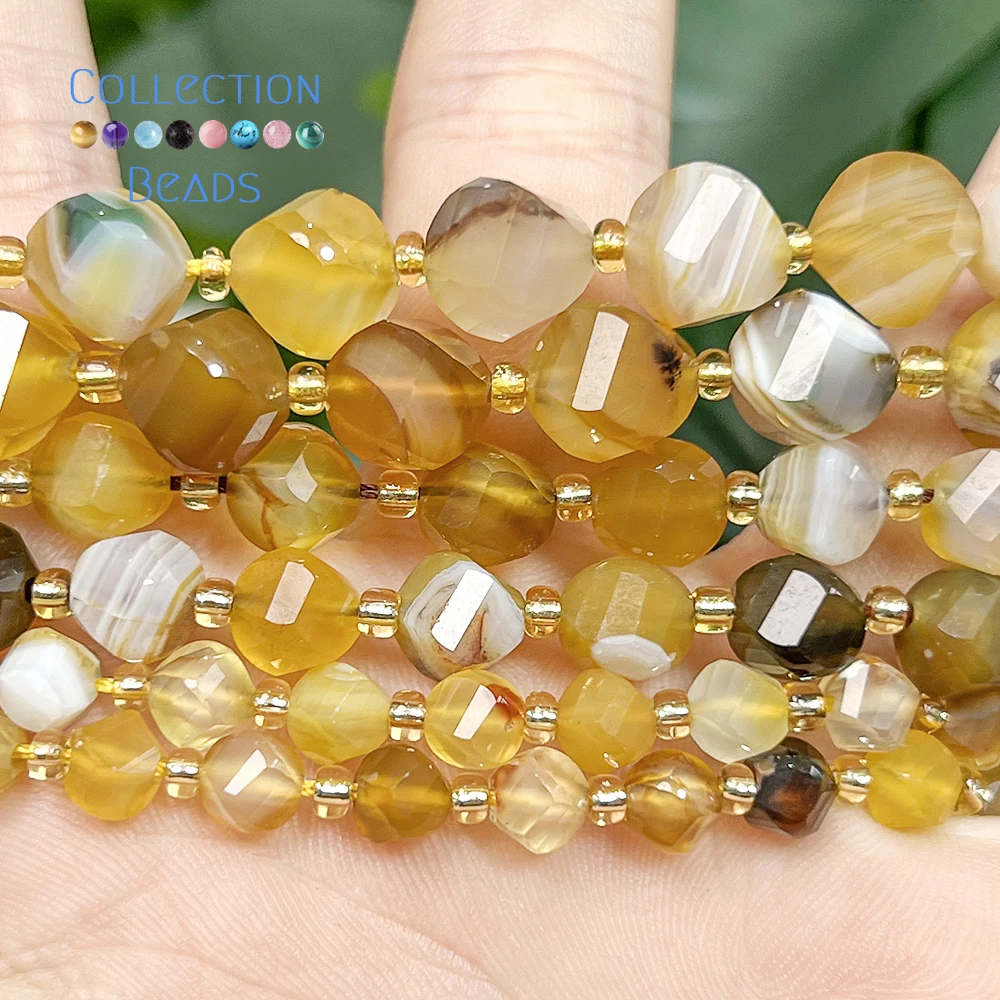 6 8 10mm Natural Stone Beads Faceted Amber Agate Round Loose Spacer Beads for Jewelry Making Diy Beading Accessory