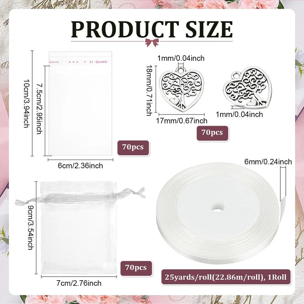 

DIY Style Alloy Heart with Tree of Life Pendant Decorations Making Kits include OPP Cellophane Bags Pearl Gauze Bags