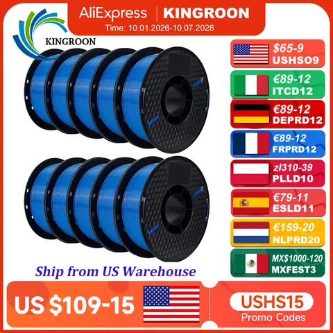 KINGROON 10KG PLA Filament PETG 3D Filament 1.75mm For 3D Printer Filament 10 Rolls/Set Mixed Colors and Materials FDM Printing Fast Ship