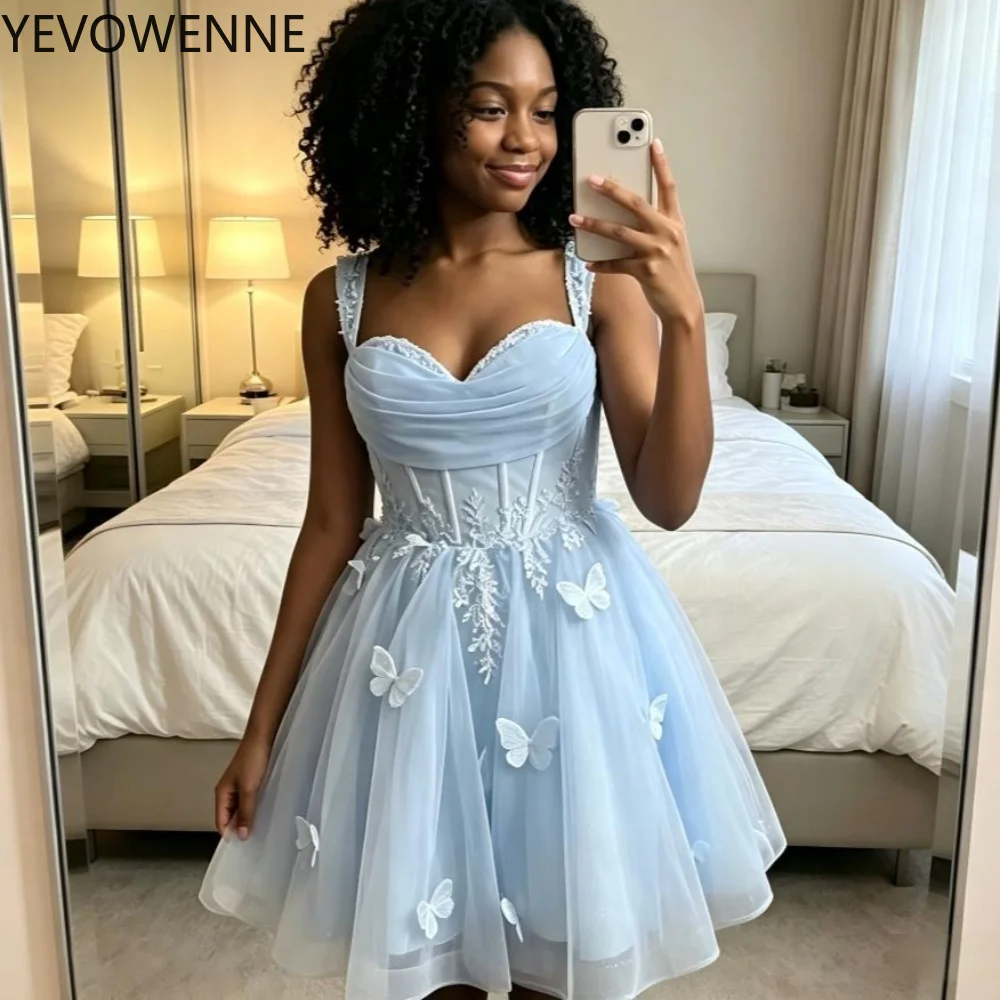 3D Butterfly Tulle Homecoming Dress for Teens Off Shoulder Short Sparkly DAMA Dress for Quinceanera Prom Ball Gown