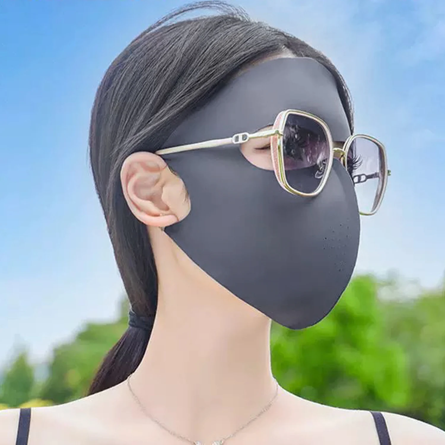 Dames volledig gezicht anti-uv zonnebrandmasker wasbaar ijszijde zonbeschermingsmasker ademend lichtgewicht zomer buitensportmasker