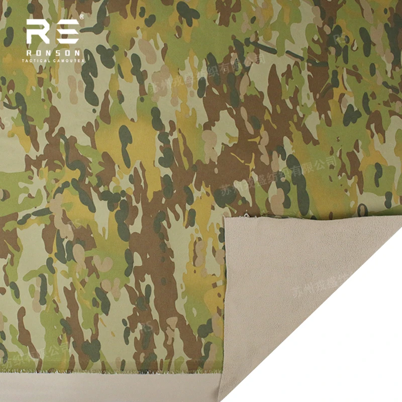 

AMC Camouflage Softshell Fabric 228T nylon taslan 3 Layer Laminated Fleece Fabric Breathable for Outdoor Clothing Wind Proof IRR