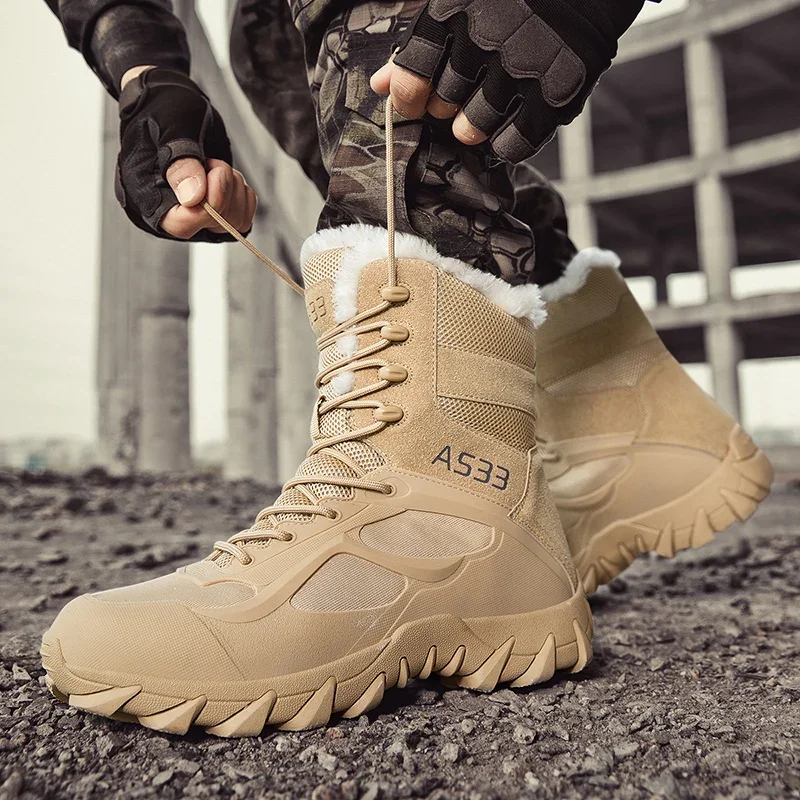 New Winter Men's Ankle Boots Warm Plush Large Size Men Snow Boots Outdoor Tactical  Boots Fashion Casual Motorcycle Boots