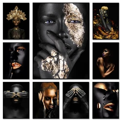 African Art Black and Golden Woman Painting on Canvas Posters and Prints Modern Wall Art Picture for Living Room Decor Cuadros