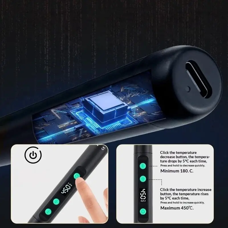 Kit de fer à souder électrique numérique intelligent 8W Type-C à température réglable et chauffage rapide, outil de réparation mini fer à souder