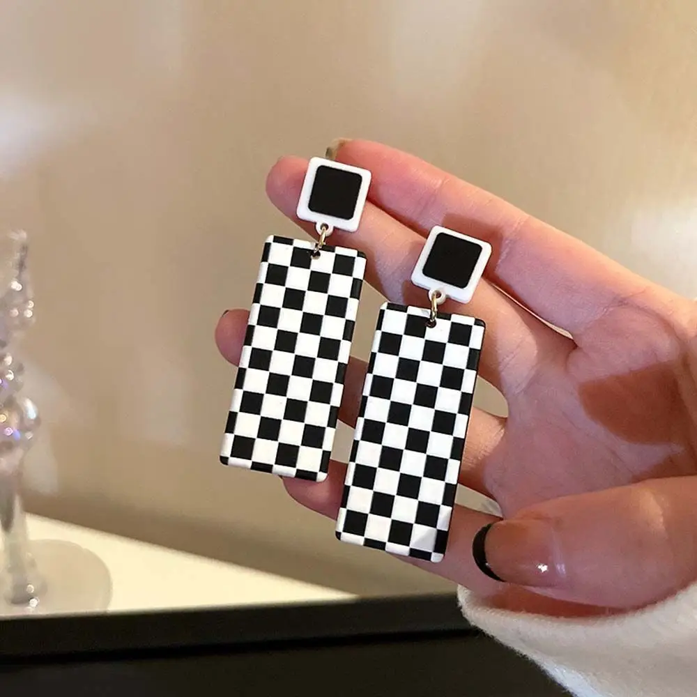 Korean Style Square Rectangle Fashion Jewelry Checkerboard Dangle Earrings Checkerboard Earrings Ear Studs Women Earrings