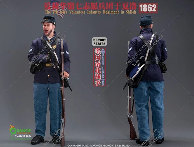 QOM-1032 1/6 Scale The 7th Lowa Volunteer Infantry Regiment in Shiloh 12'' Male Solider Action Figure Model with Uniform Weapon