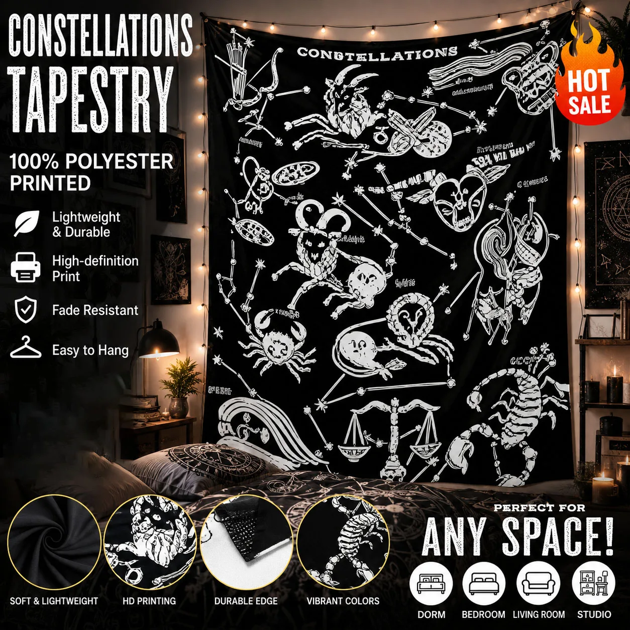 The Twelve Signs of the Zodiac Flag Tapestry Bohemian Tapestry Suitable For Bedroom Wall Aesthetic Tapestry Western Occultism