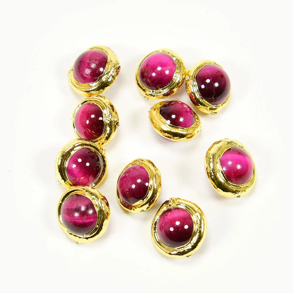 APDGG 10Pcs 16MM Fuchsia Tiger Eye Coloured Glaze Loose Beads Gold Plated Connector Spacer Beads For Necklace Jewelry DIY