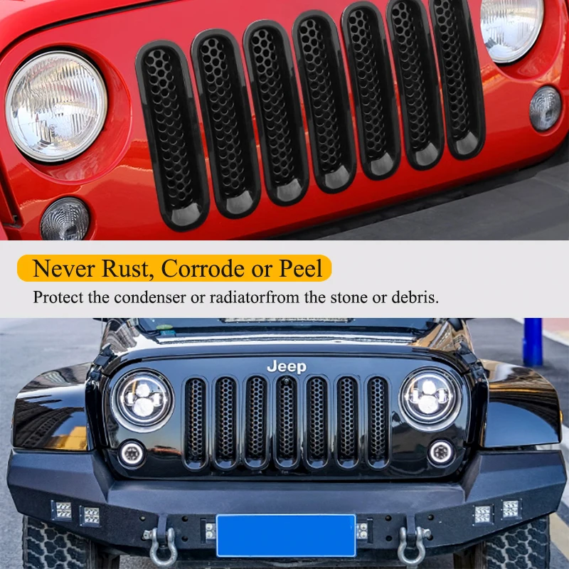 7pcs Front Grille Mesh Inserts Trim Car Clip-in Grille Cover Guard for Jeep Wrangler JK 2007-2017 Car Styling Accessories