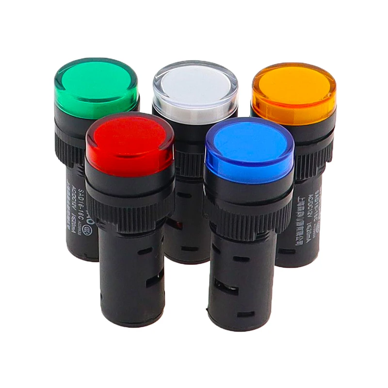 AD16-16 16mm Plastic LED Power Indicator Light Panel Mount 12V DC 220V AC Red Green Blue Yellow Pilot Signal Lamp Lights