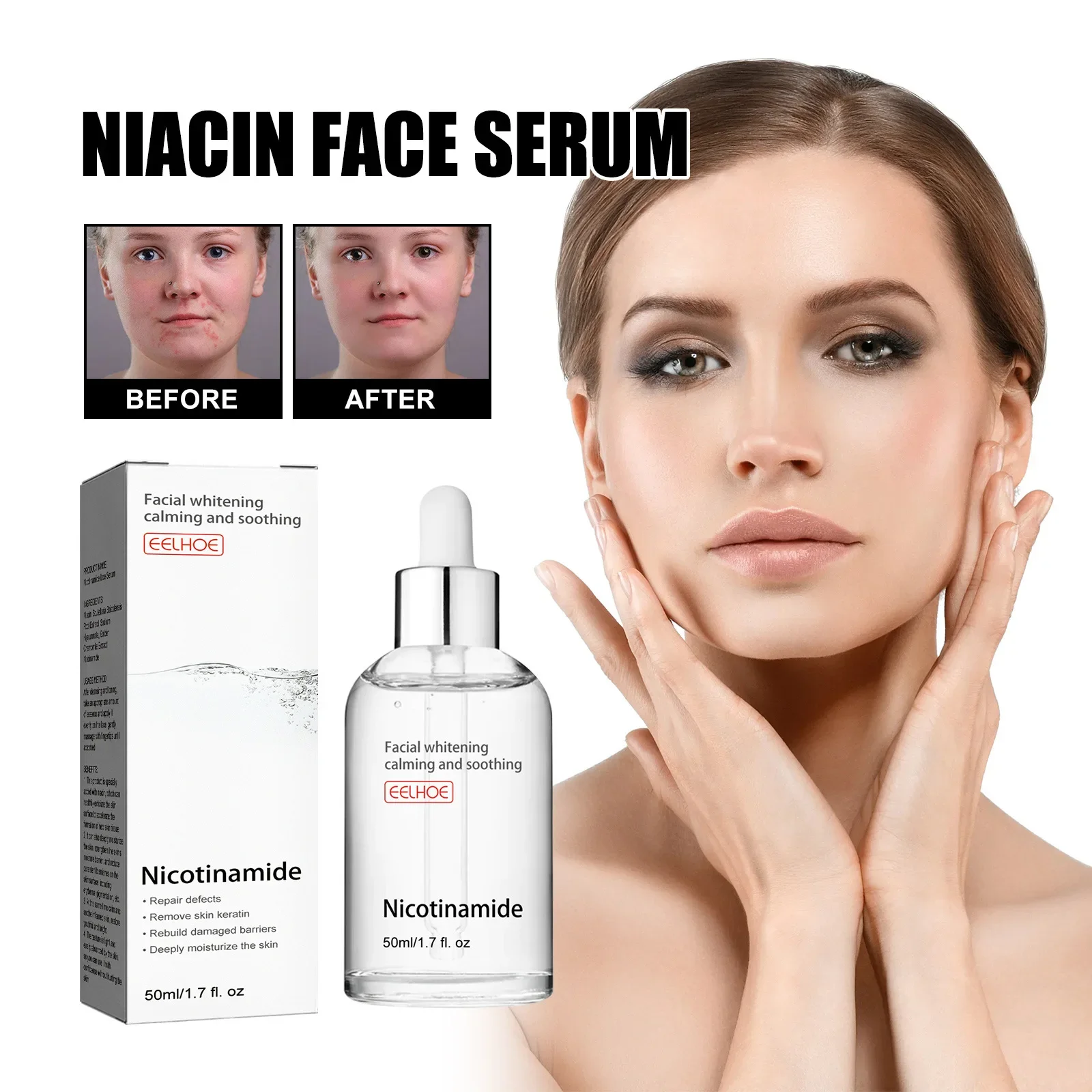 Nicotinamide Face Serum Dark Spot Whitening Acne Pimple Treatment Pore Shrinking Hydrating Moisturizing Hyaluric Acid Serum