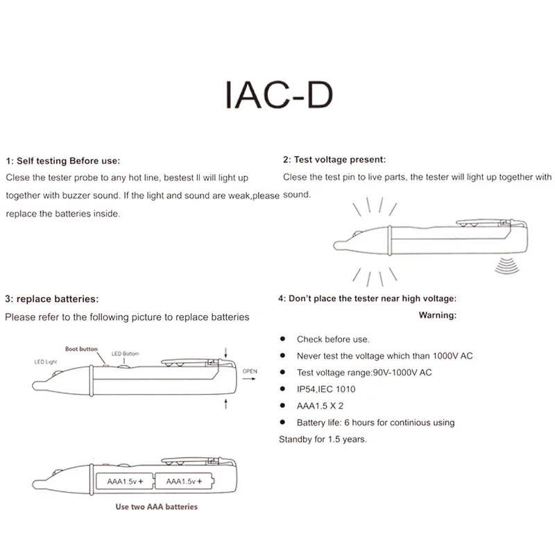 Crayon de test à induction sans contact, voltmètre, sonde de tension, stylo de Test d'électricité, détecteur de puissance, prise de test, ac 110V 220V