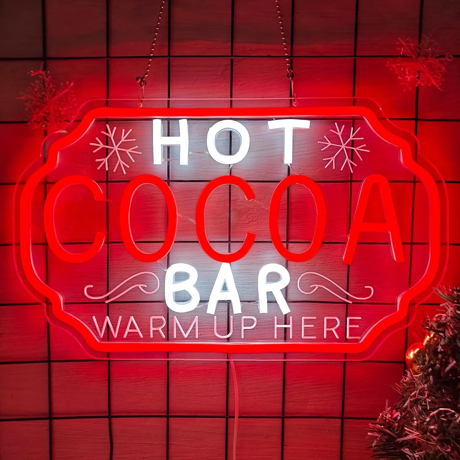 Hot Cocoa Bar Neon Sign Dimmable Christmas Coffee Led Sign Hot Chocolate Bar Light Up Sign for Kitchen Cafe Stations