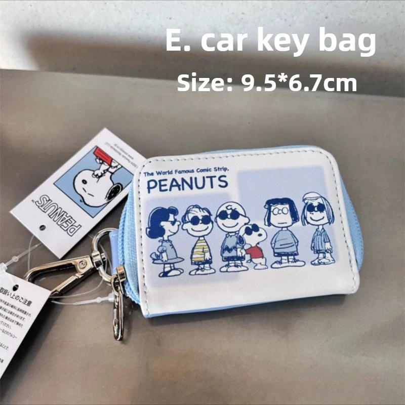 Portamonete Snoopy Charlie Brown Cartoon Porta carte in PU Borsa portaoggetti per chiavi per auto con gancio Custodia organizer per caricabatterie per auricolari trasparente in PVC