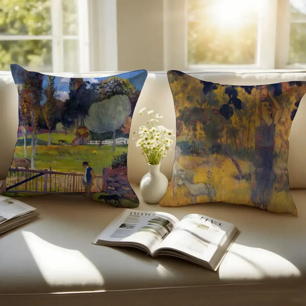 Classic Painter P-Paul Gauguin Cushion Cover Pillowcase Anti-dustmite Invisible Zipper Short Plush Sofa Cushion