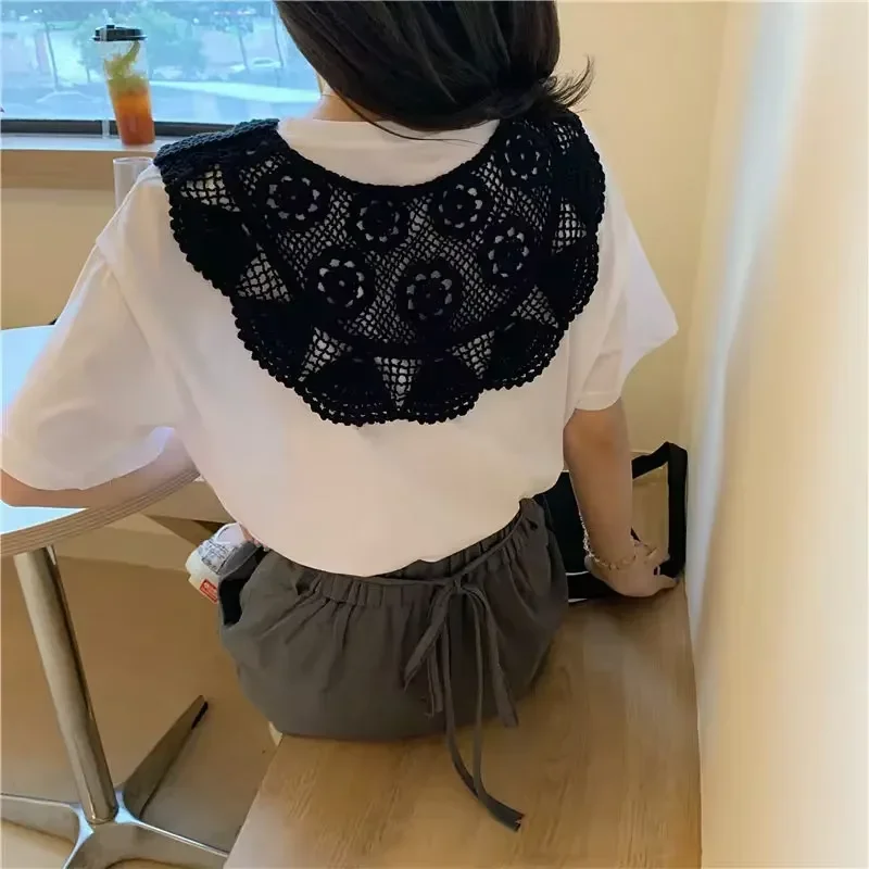 Detachable False Collar Shirt Collar for Women White Hollow Embroidery Lace Fake Collar for Blouse Sweater Clothes Accessories