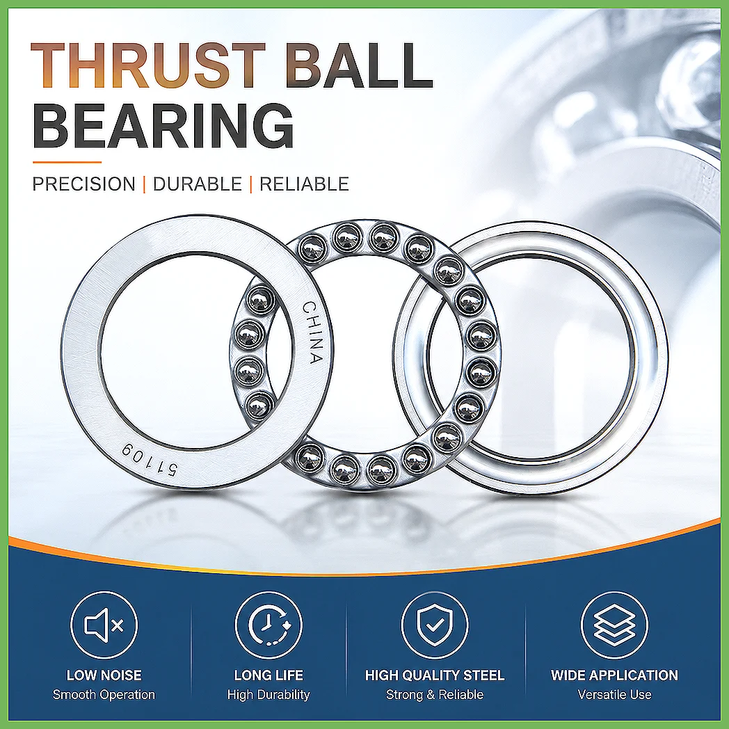 Thrust Ball Bearing 51107-51113 Set, Axial Load High-Speed Bearings for Machinery, 35-65mm ID, Precision Steel