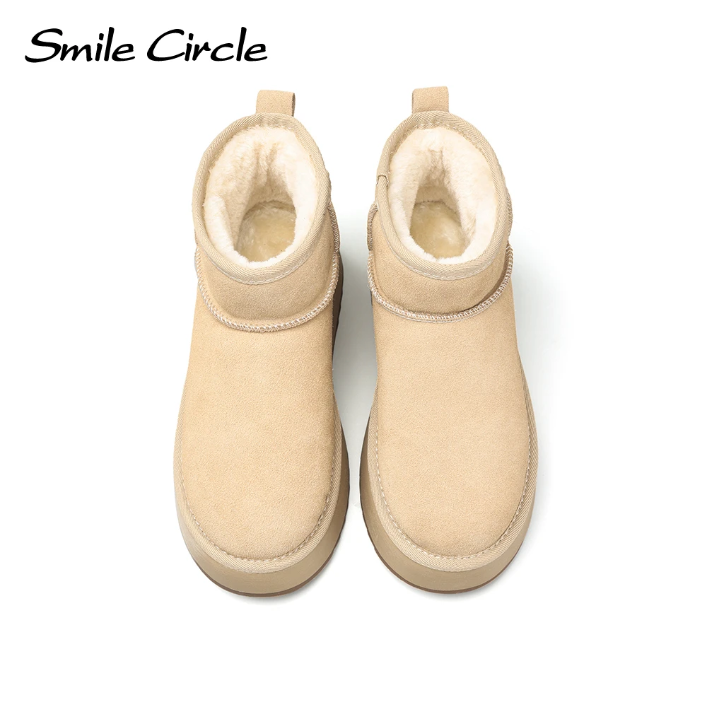 Smile Circle Snow Boots Women Round Toe Slip-on Thick Sole Boots Warm Platform Casual Shoes