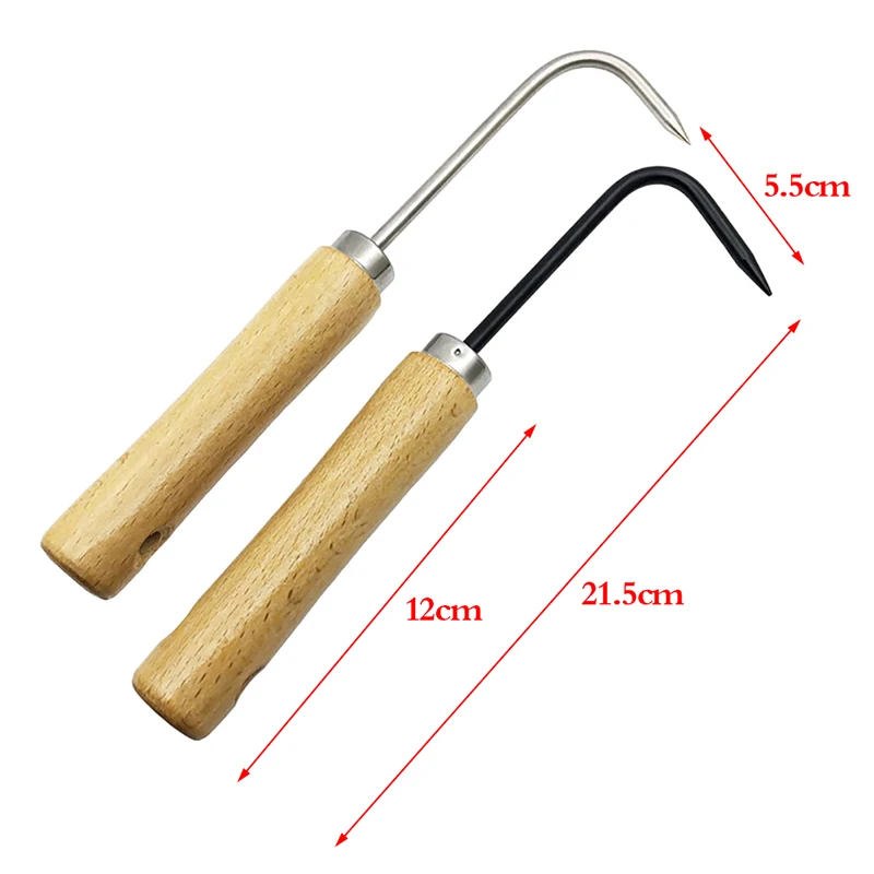 1pc Firm Carbon Steel Bonsai Tools Hook Wooden Handle Durable Grass Hook Robust Grass Root Hook