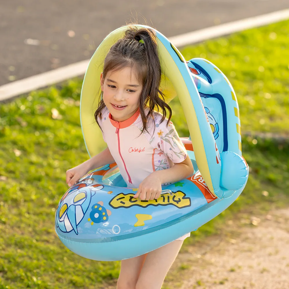

Soft Swimming Ring Children's Baby Sitting Ring Cute Cartoon Awning Seat Ring Infant Inflatable Swimming Ring