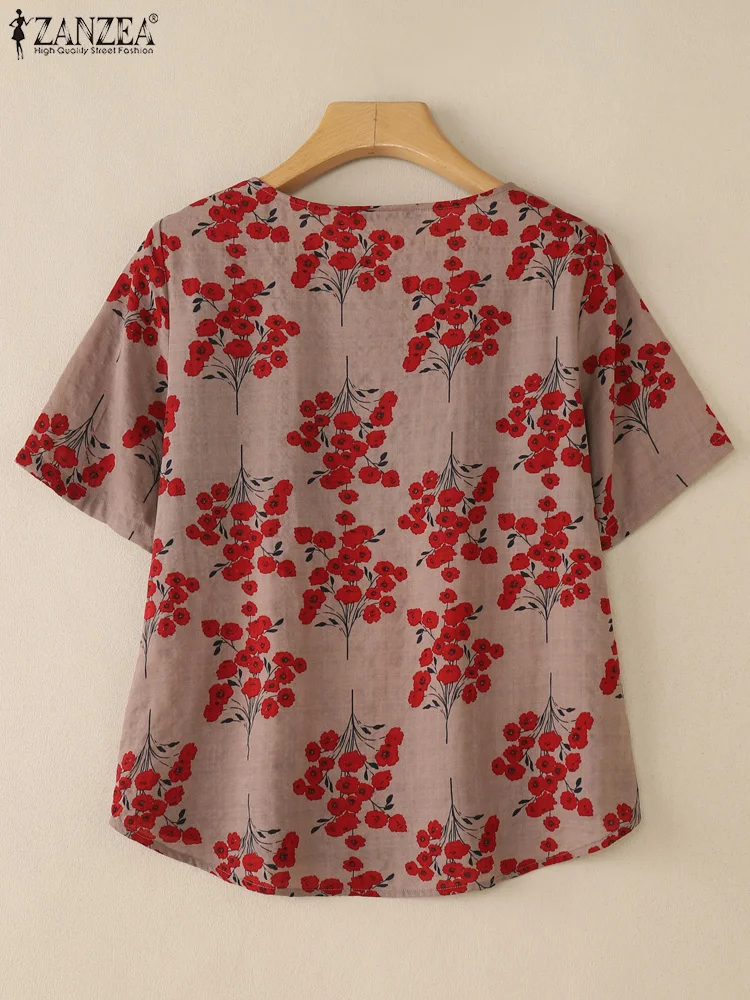 2023 Vintage Sommer Gedruckt Blusen ZANZEA Böhmischen Urlaub Shirts Frauen O Hals Kurzarm Tops Beiläufige Lose Blusas Chemise