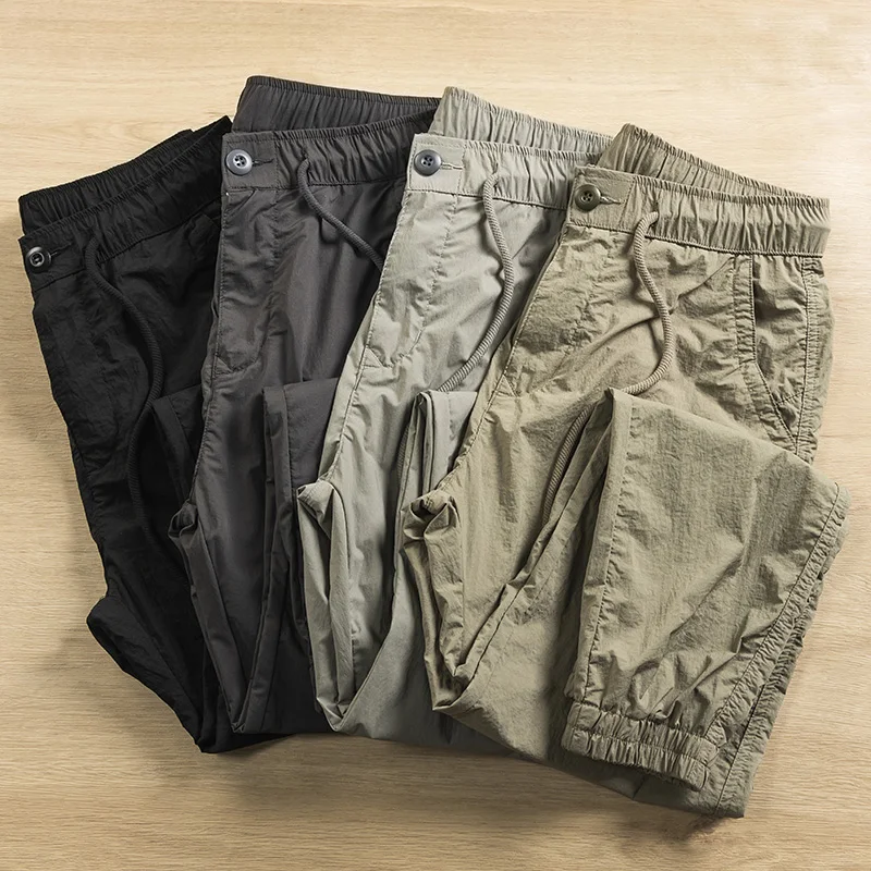 Men's Summer Thin Qui Dry Casual Trousers Loose Sport Pants Elastic Waist Cargo Long Trousers Breathable Comfortable Workwear