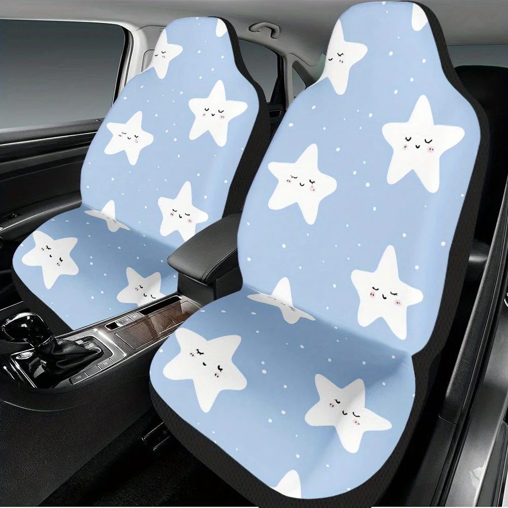 2pcs Set Smiling Star Car Seat Covers Fit For Most Cars - Smiling Star Pattern, Durable Machine-Washable Cover, No-Filling Desig