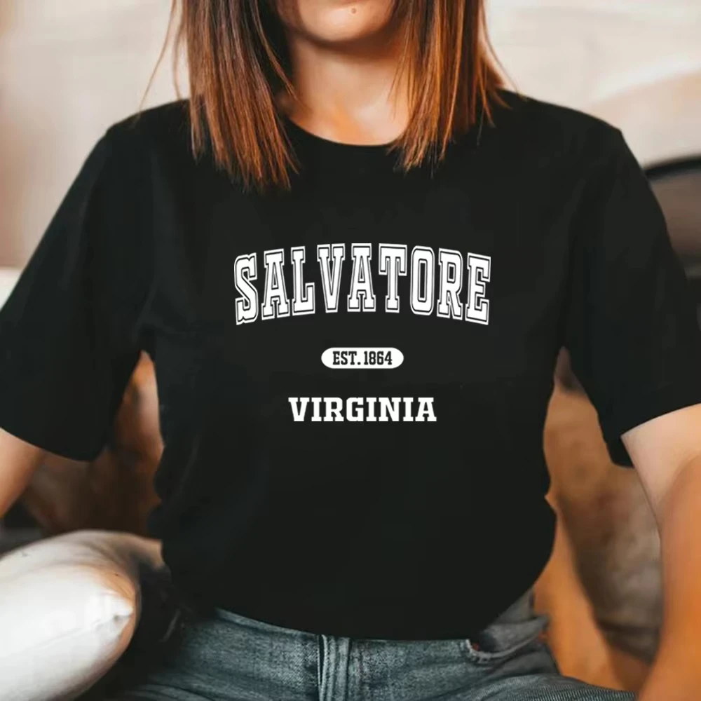 

Футболка Salvatore Mystic Falls Virginia, женские футболки с короткими рукавами и графическим рисунком, уличная одежда, топы, подарок фанату вампира