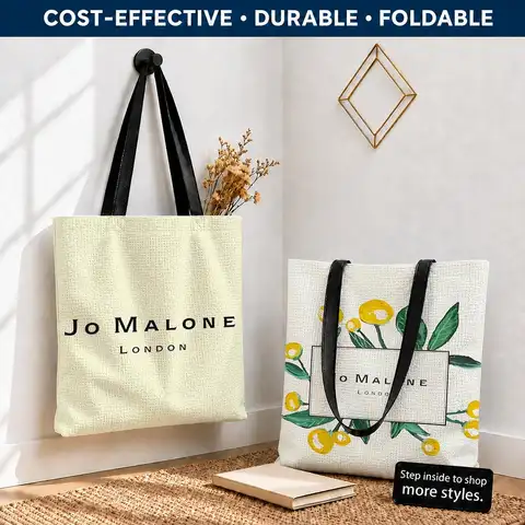 Brand logo Jo Malone London Storage Bags Polyester Canvas Tote Lightweight Foldable Reusable Shopping Bag Shoulder Straps