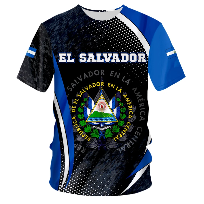 El Salvador Flag National Emblem 3D Printed Summer Harajuku Men's  Women's Casual Fashion Sports Round Neck Short Sleeve T-shirt