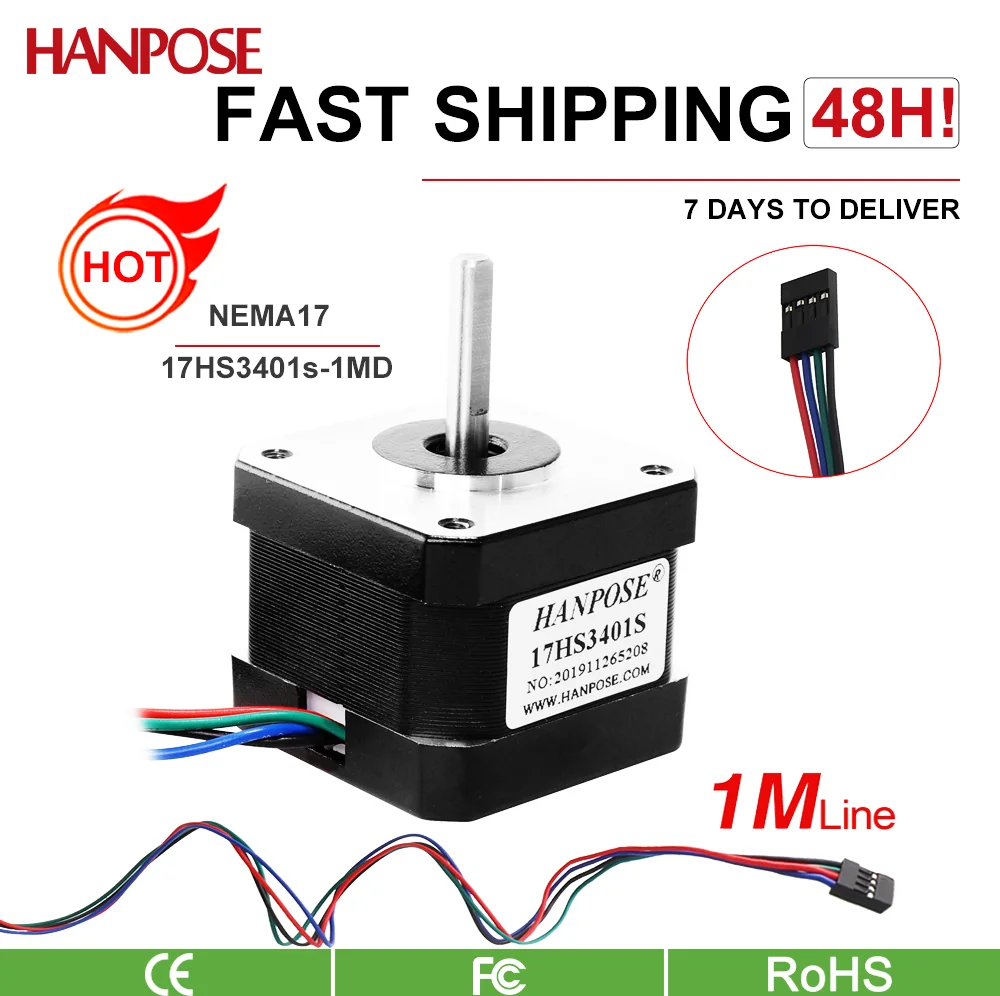 

Stepper Motor 17HS3401S-1MD Motor direct lead 4-lead 1.3A 28N.cm 34mm 1m Cable for 3D Printer CNC XYZ Motor