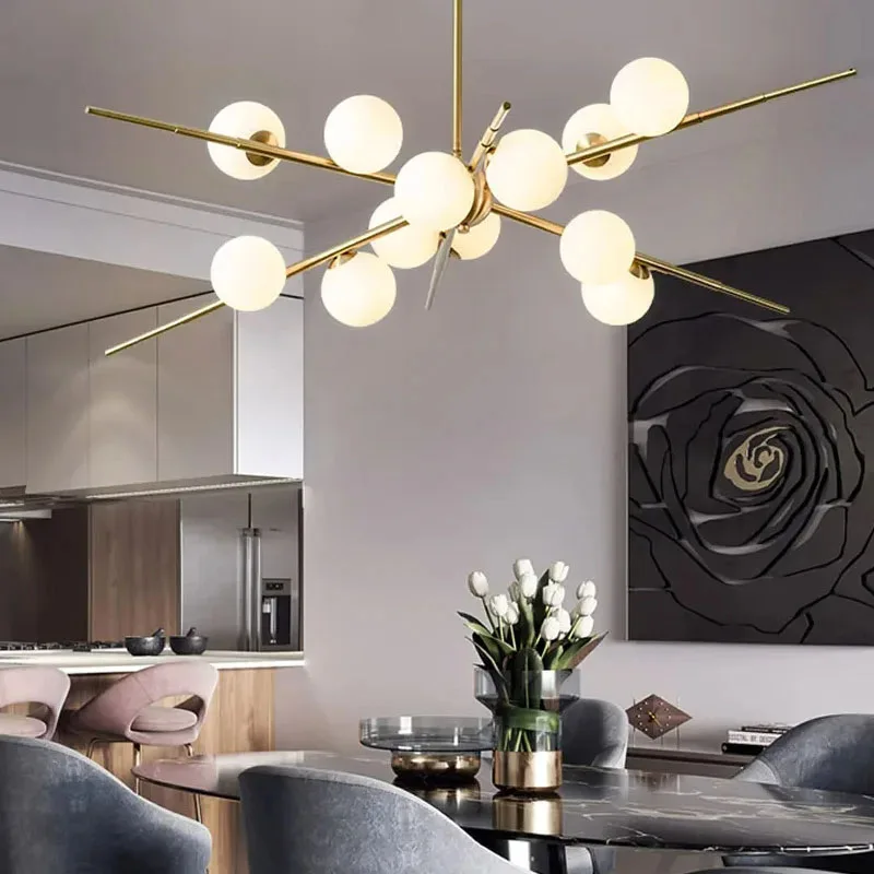 

Modern LED Milky White Glass Ball Chandelier Is Suitable Home Decoration Living Room Dining Room Bedroom Clothing Store Lights