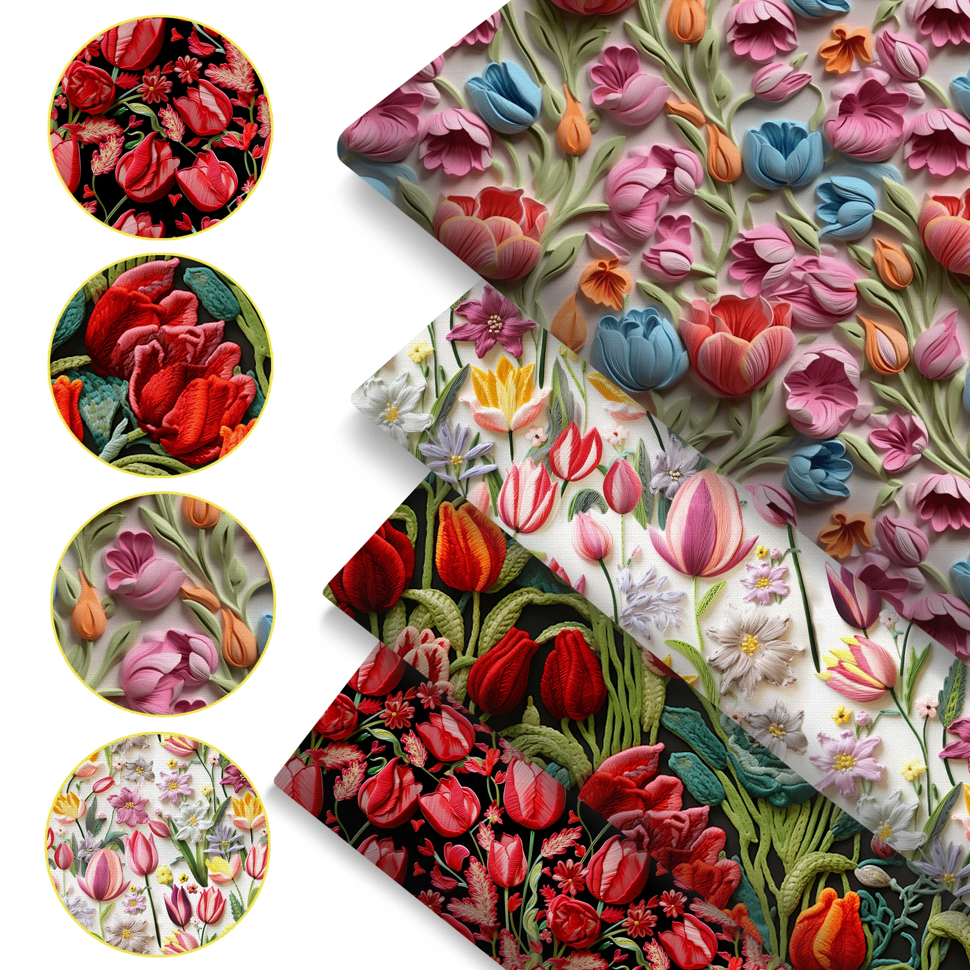 Pre-cut 4Pc/set 7.87x7.87inch(20x20cm) tulip Imitation embroidery series Precut Quilting Fabric