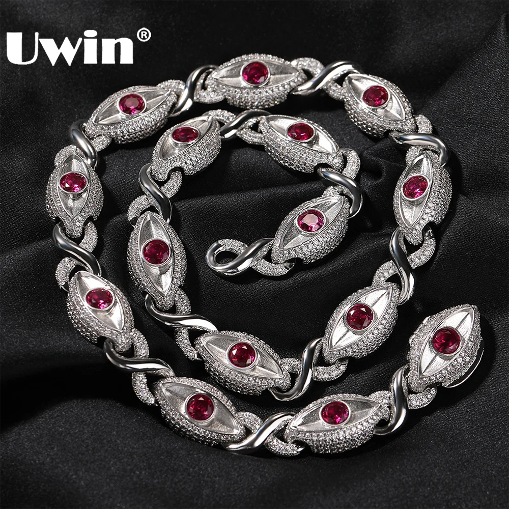 

UWIN Imitation Pearls Infinity Cuban Chain Necklaces for Women Iced Out Rose Red CZ Eyes Choker Fashion Jewelry for Gift