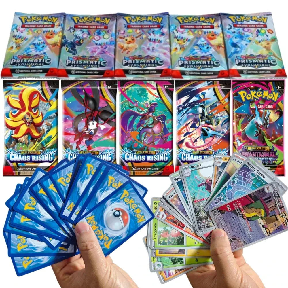 10 paquets de cartes Pokémon, Chaos Rising, 151 Prismatic Evolutions, PALDEAN FATES, renforcement anglais, carte de combat à collectionner en cadeau