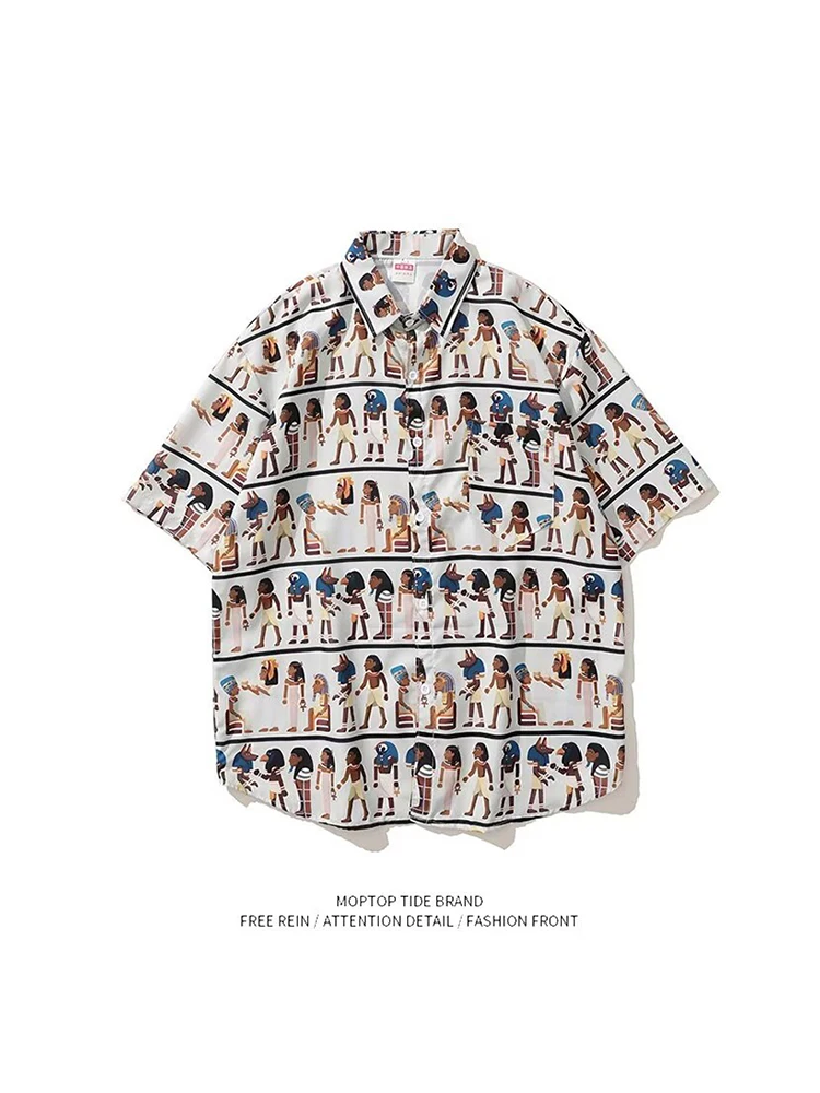 

Loose Men's Summer Short Sleeve Beach Shirt Half Sleeve Shirt Street Style Casual Shirt for Couples Polyester Fiber 100%