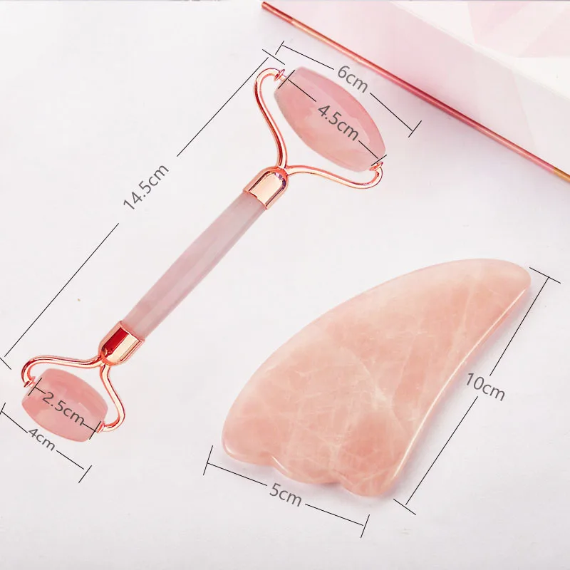 Nuevo masajeador Facial adelgazante, herramienta de elevación, rodillo de cuarzo rosa, rodillo de masaje Facial de Jade Natural, piedra, masaje de piel, juego de cuidado de belleza