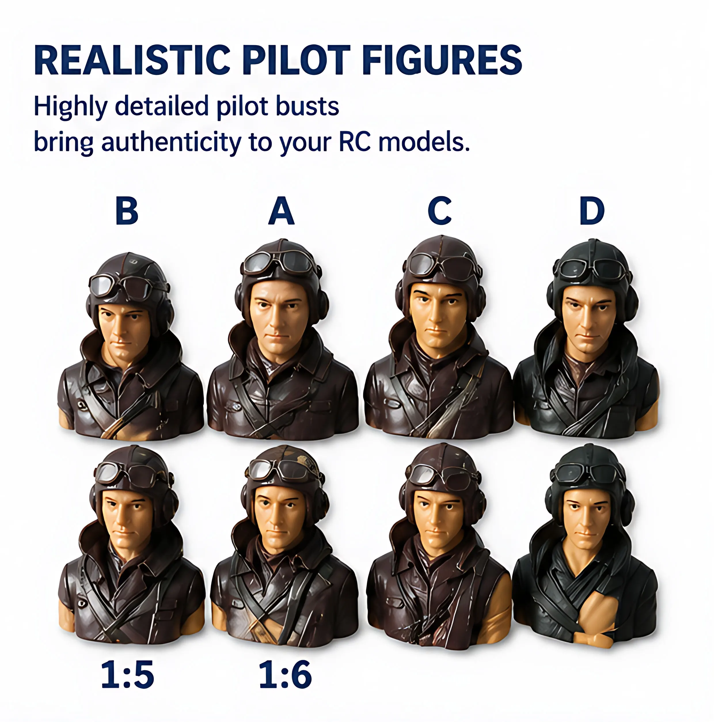 XAERO 1/6 1/5 Scale Civil Pilot Figure with Hat, Brown Green, for RC Airplane Helicopter, Hobby Model Toy Accessories