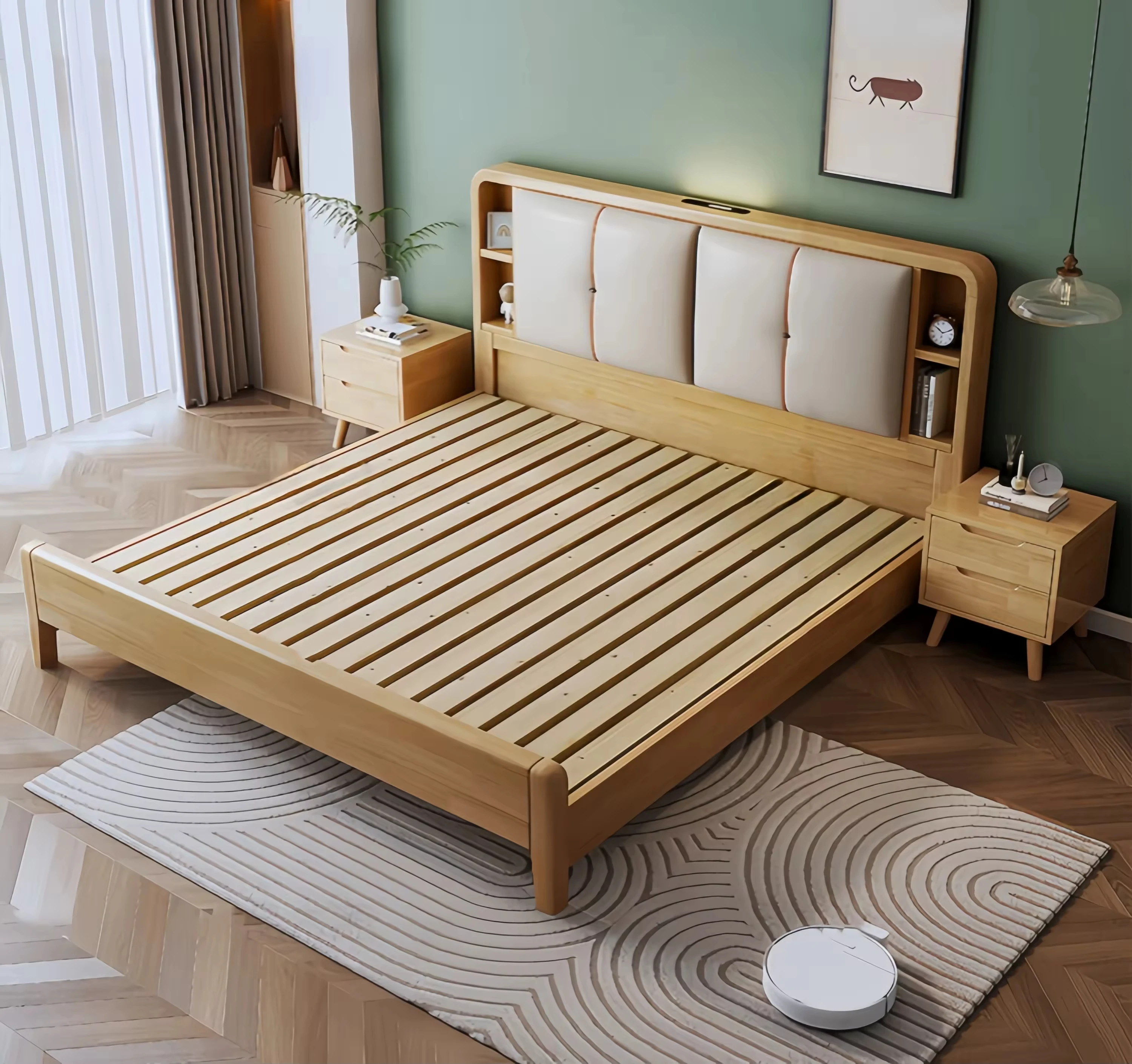 Solid wood soft bed frame King/Queen modern storage platform bed environmentally friendly and space saving