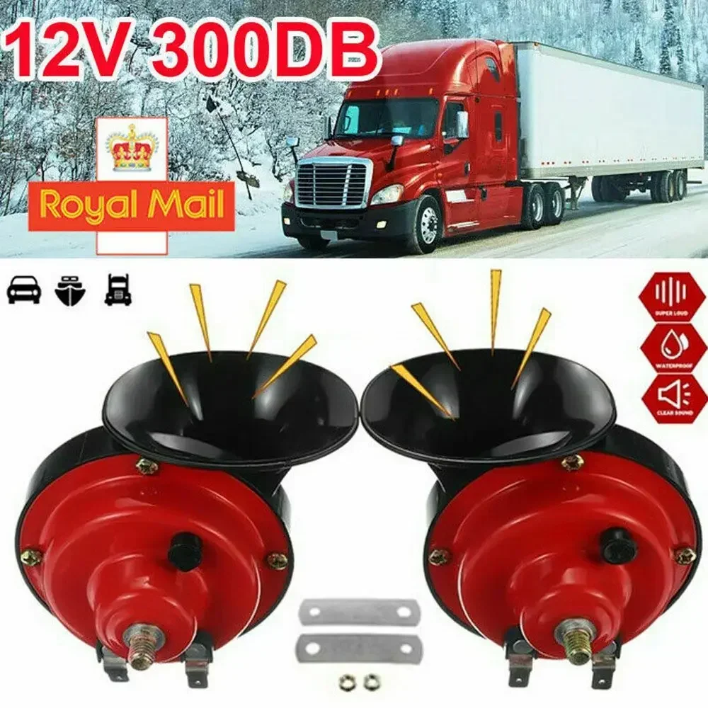 Buzina de carro alto 12V: 1/2 unidades buzina de caracol elétrica de 300 DB, som rachado, para caminhões de motocicleta de carro
