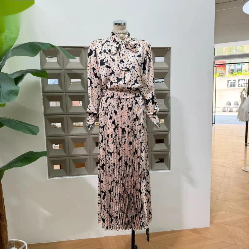 Spring Summer Print Floral Skrit Women High Waist A-line Folded Pleates Skirts New 3AEKWS