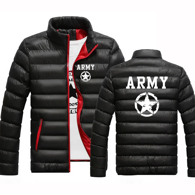 ARMY And Five Pointed Star Men's Cotton Stand Collar Lightweight Casual Coat Winter Jackets for Men Outdoor Daily Wear Hoodies