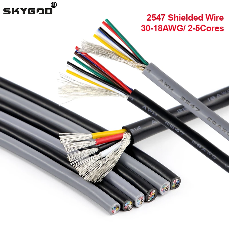 1-10M 2547 Shielded Wire 30/28/26/24/22/20/18AWG 2-5Core 300V PVC Insulated Audio Headphone Signal Shielding Copper Cable