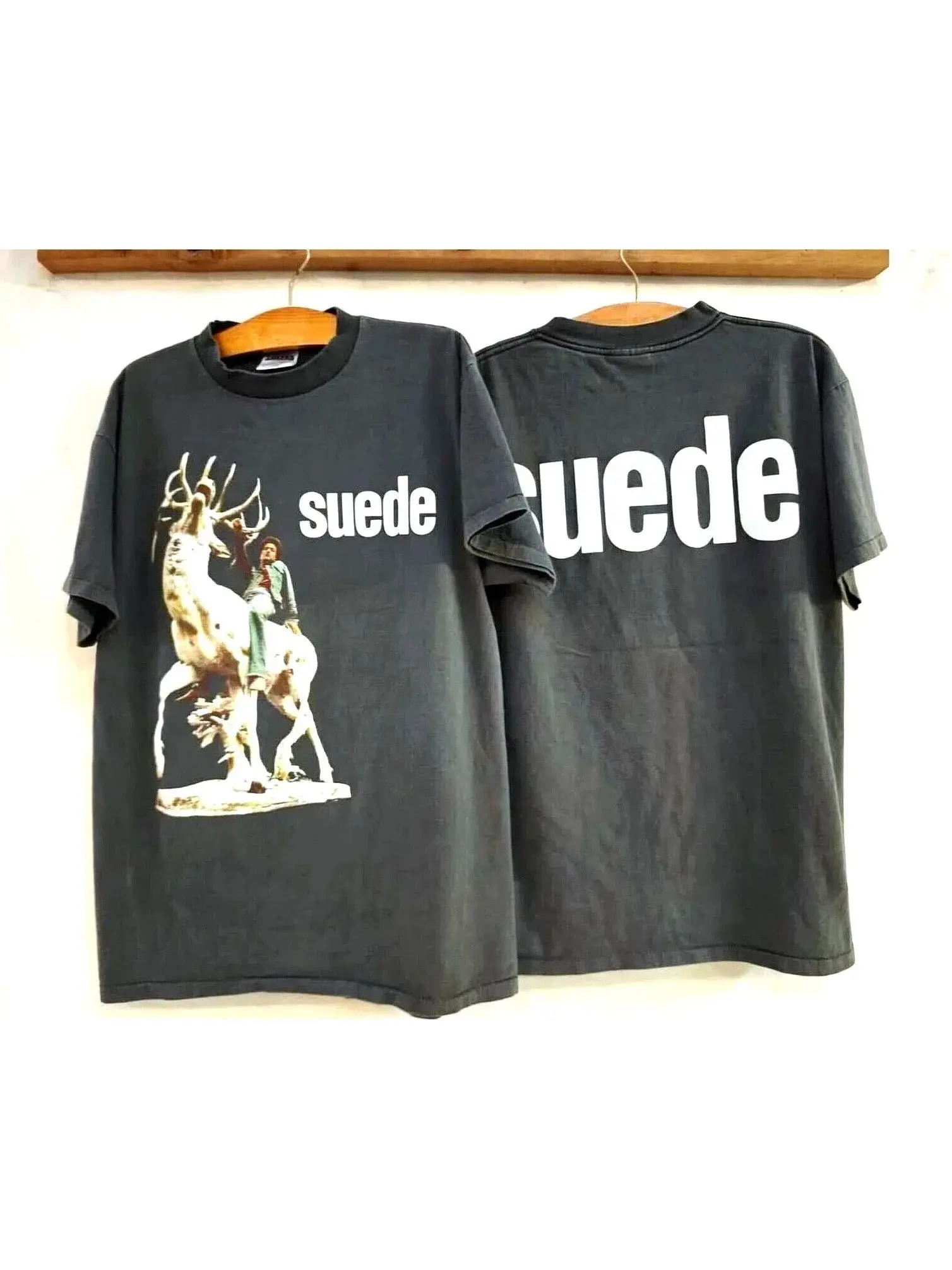 Y2k Tops Vintage SUEDE Shirt Rock Punk Band Music Tee T Shirts Print T Shirt Casual Loose Streetwear Unisex