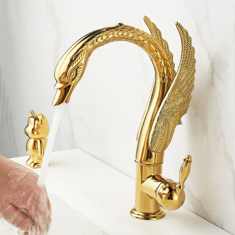 Swan Art Faucet for Wash Basin Solid Brass Hot/Cold Bathroom Sink Faucet For Villa and Hotel Use