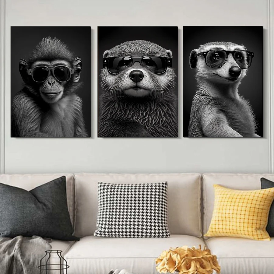 

Современная декоративная картина с забавными животными: портрет морской выдры в солнцезащитных очках, постеры и принты для декора стен гостиной, без рамы