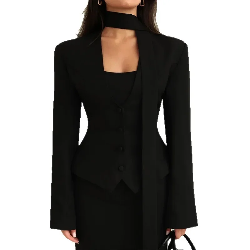Tuularose manteau à simple boutonnage femme col en V écharpe avec manches longues cintré à la taille Blazer veste dame décontracté mince manteau de trajet