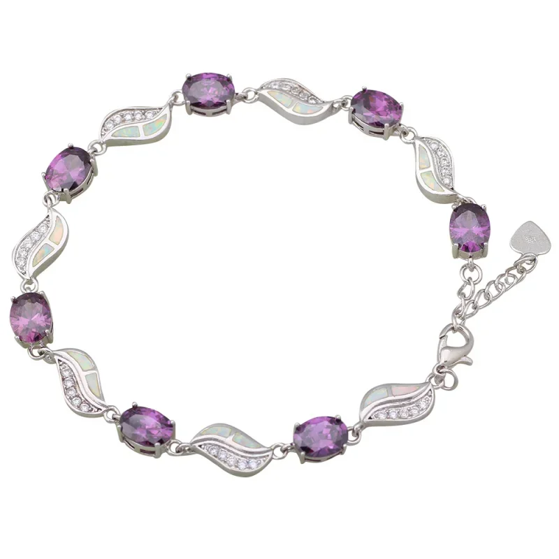 

JLB-256 Purple Zircon Bangle Bracelet Pink Fashion Jewelry for Women Birthday Lady Christmas Gift Wholesale